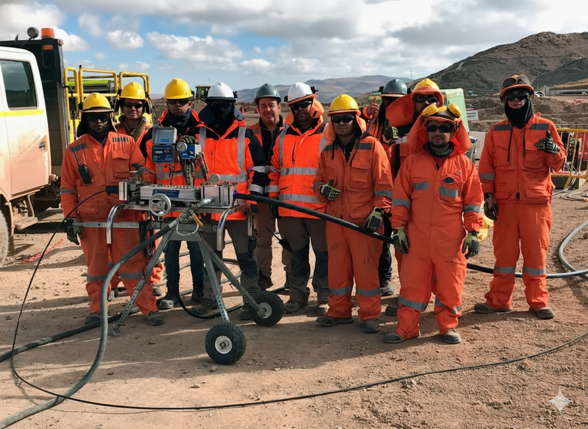 Equipo trabajando en el campo